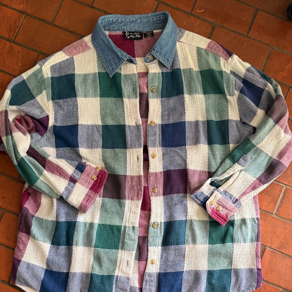 Men’s 100% cotton denim/Plaid Shirt S
